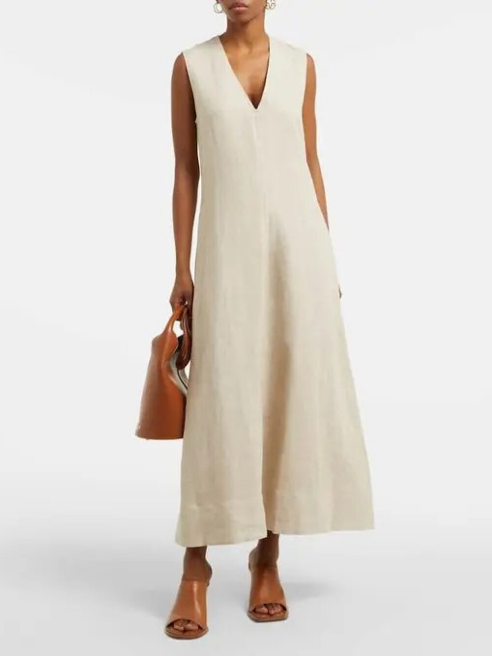 Faithfull The Brand Marteret Linen Midi Dress Oatmeal Size 10 (XL)